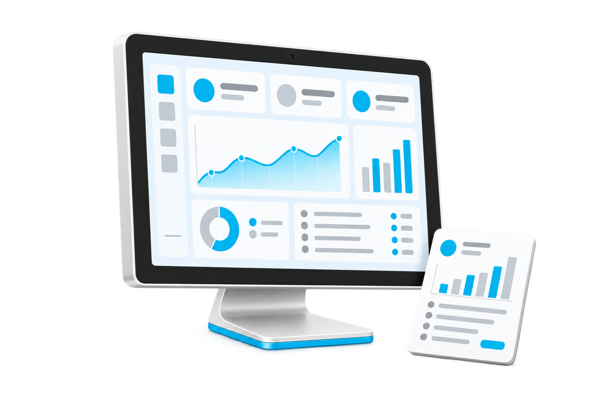 Business analytics dashboard with reports and performance charts