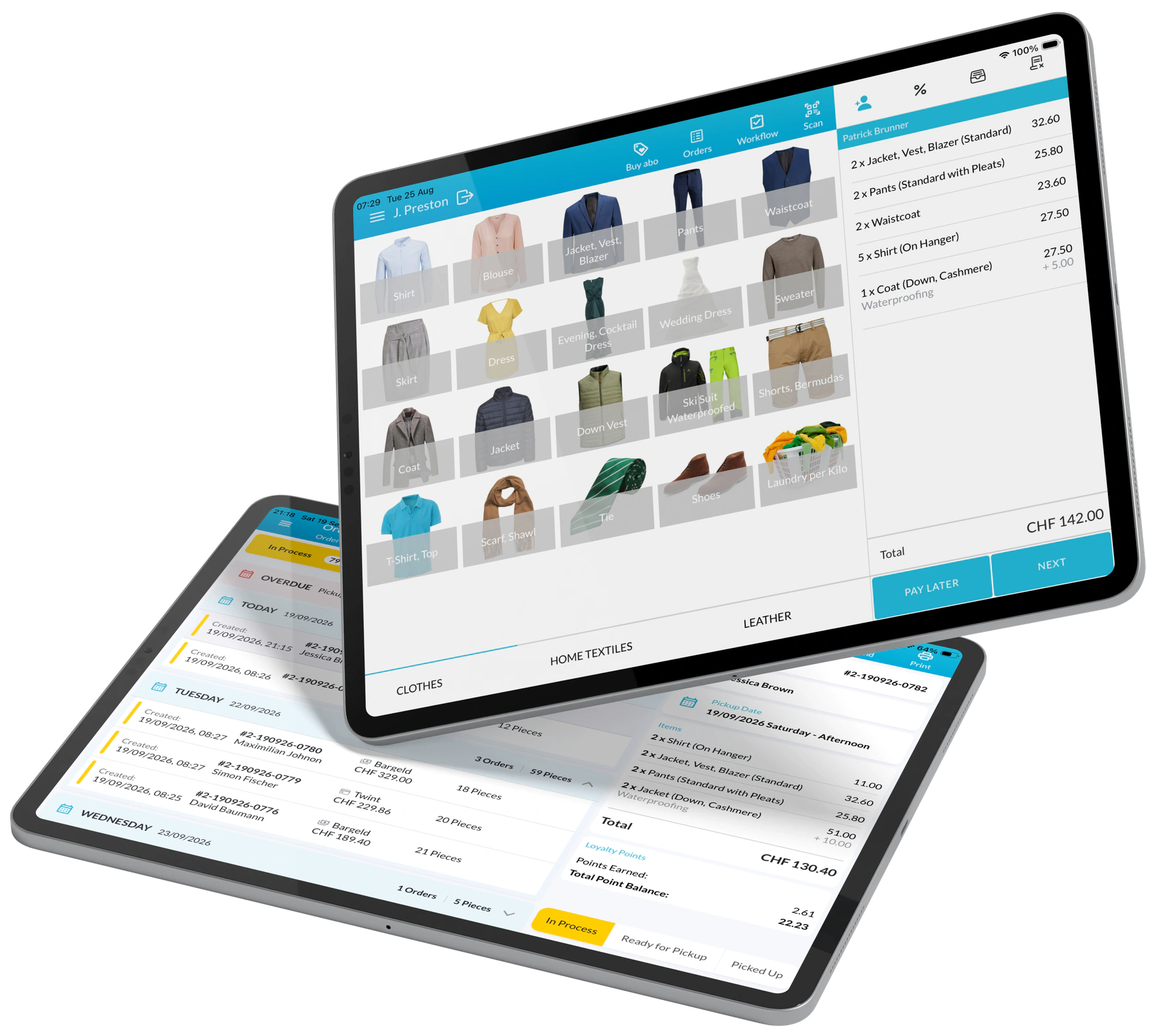 Two Lagutta tablets showing point of sale and order management screens