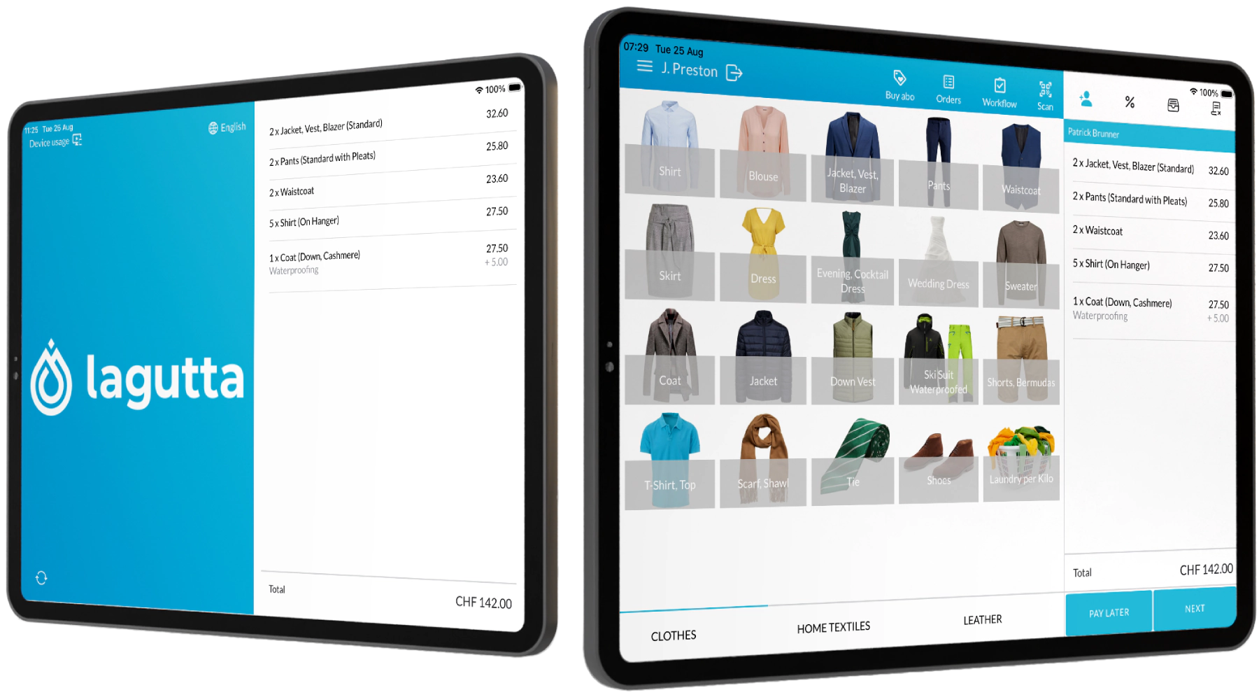 Lagutta point of sale and customer display on two tablets