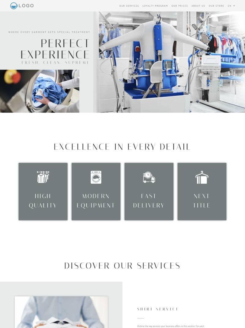Preview of the Orion website template for textile care businesses